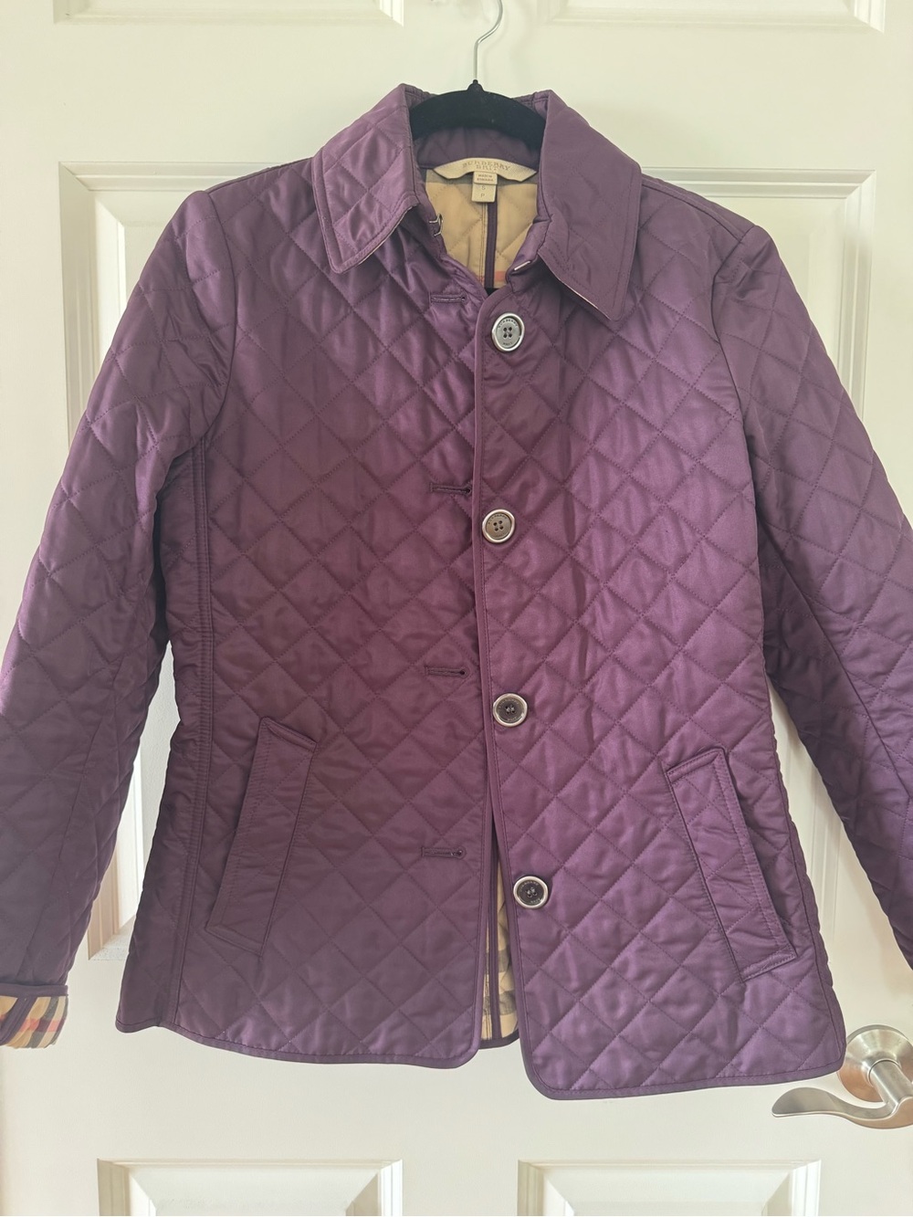 Burberry Quilted Purple Button-Front Jacket- Small- Authentic